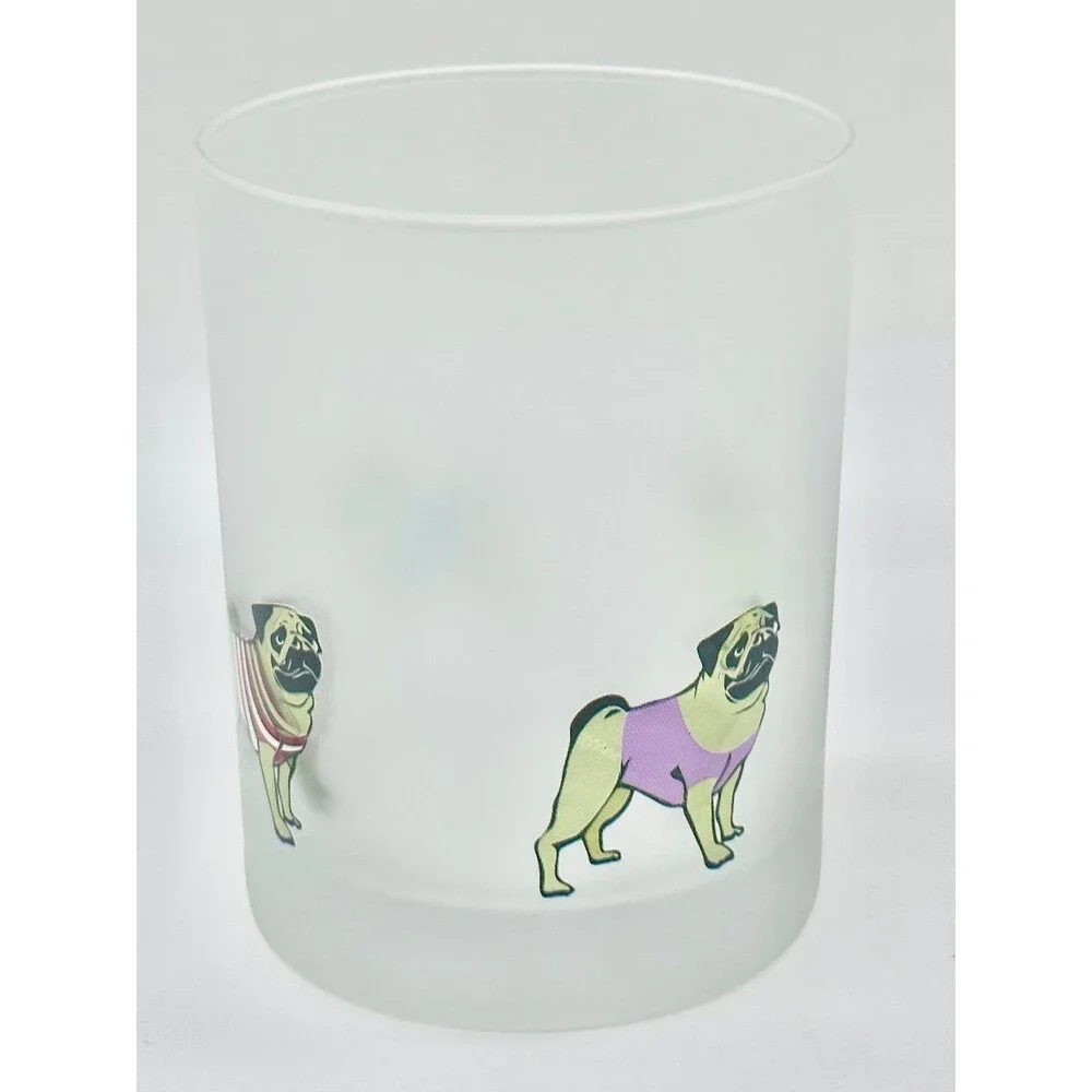 Culver Ltd. Pug Frosted Old Fashioned Glass Dog Lovers Whiskey Glass Pug Dogs
